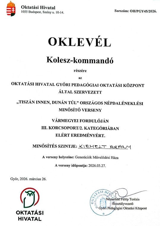 Népdal oklevél 2
